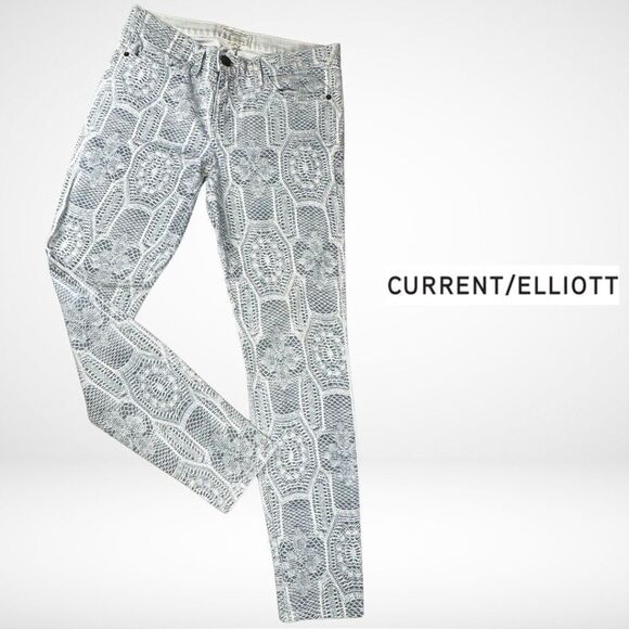 Current/Elliott The Ankle Skinny Crochet Denim Jeans in Animal Print Grey| EUC - Picture 2 of 6